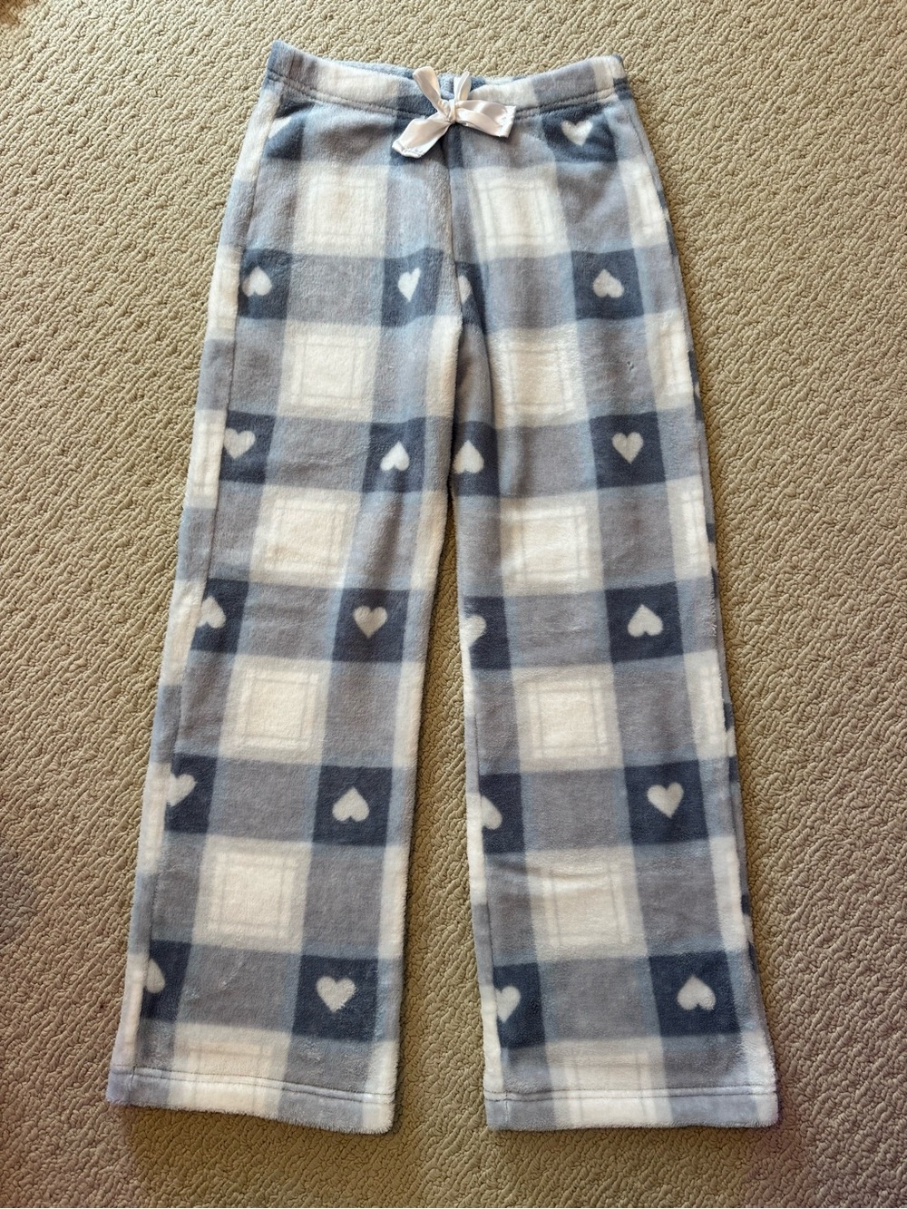 abercrombie kids Blue & White Heart Plaid Plush Pajama Bottoms